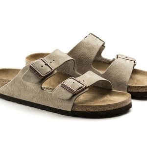 Arizona suede Berkinstocks in Taupe